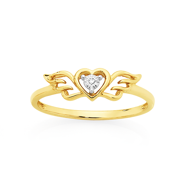 9ct Gold Diamond Heart with Wings Dress Ring