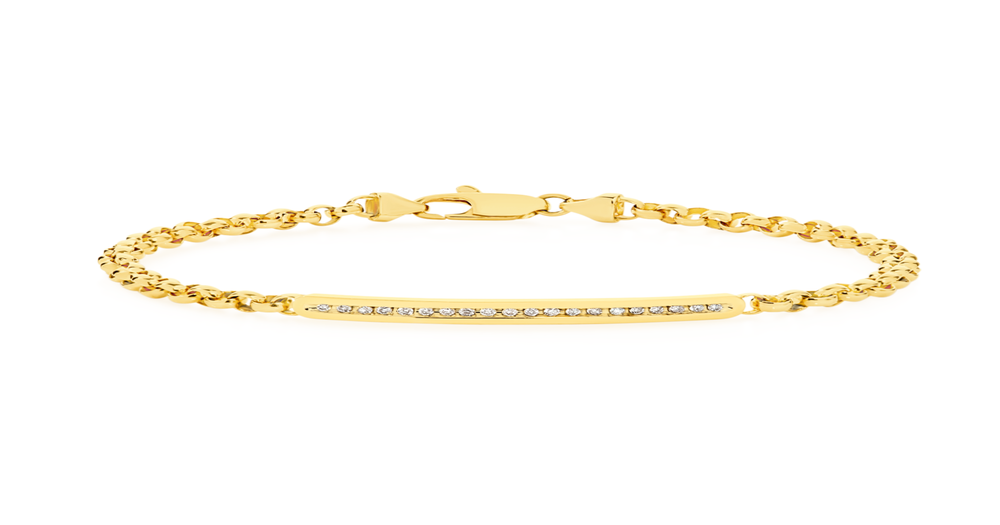 9ct Gold Diamond Id Bar Belcher Bracelet Goldmark (AU)