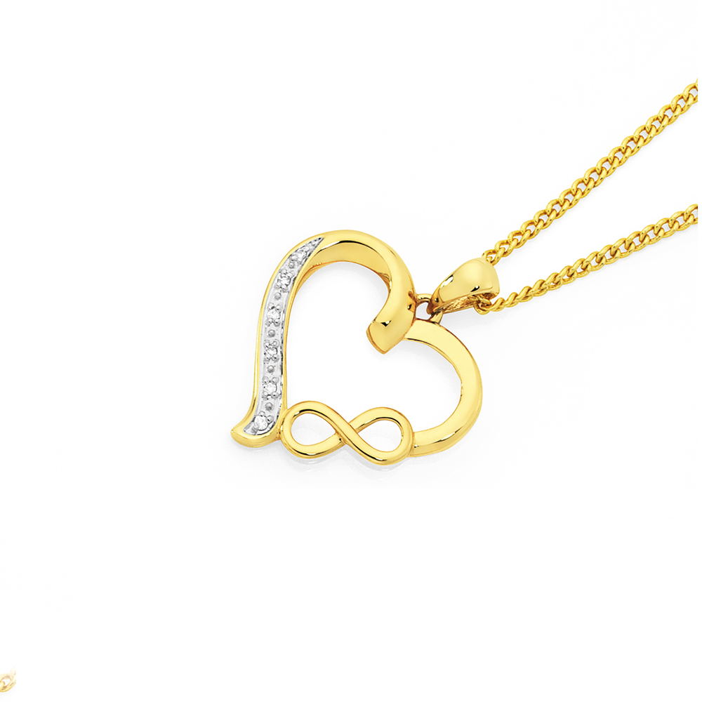 9ct Gold Diamond Infinity Heart Pendant 