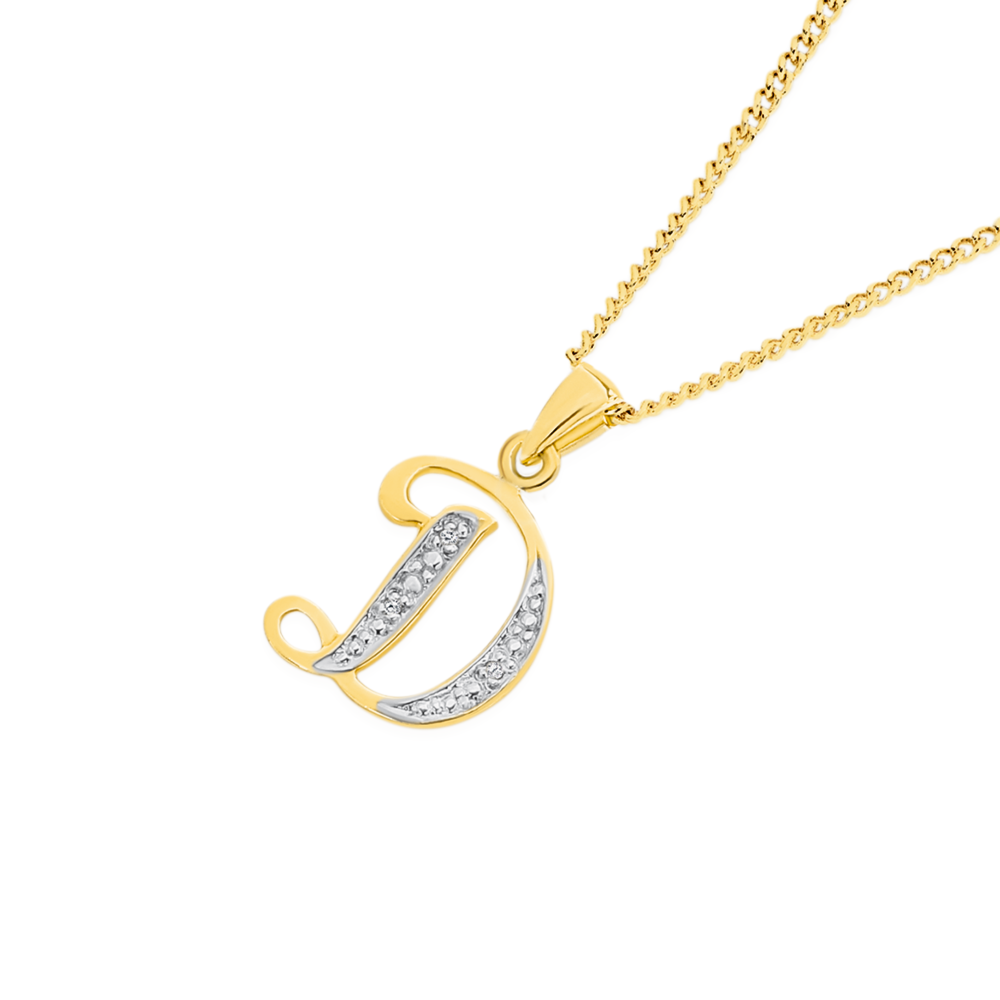 Gold Cursive Lowercase Embellished Initial Pendant Necklace - D | Claire's  US
