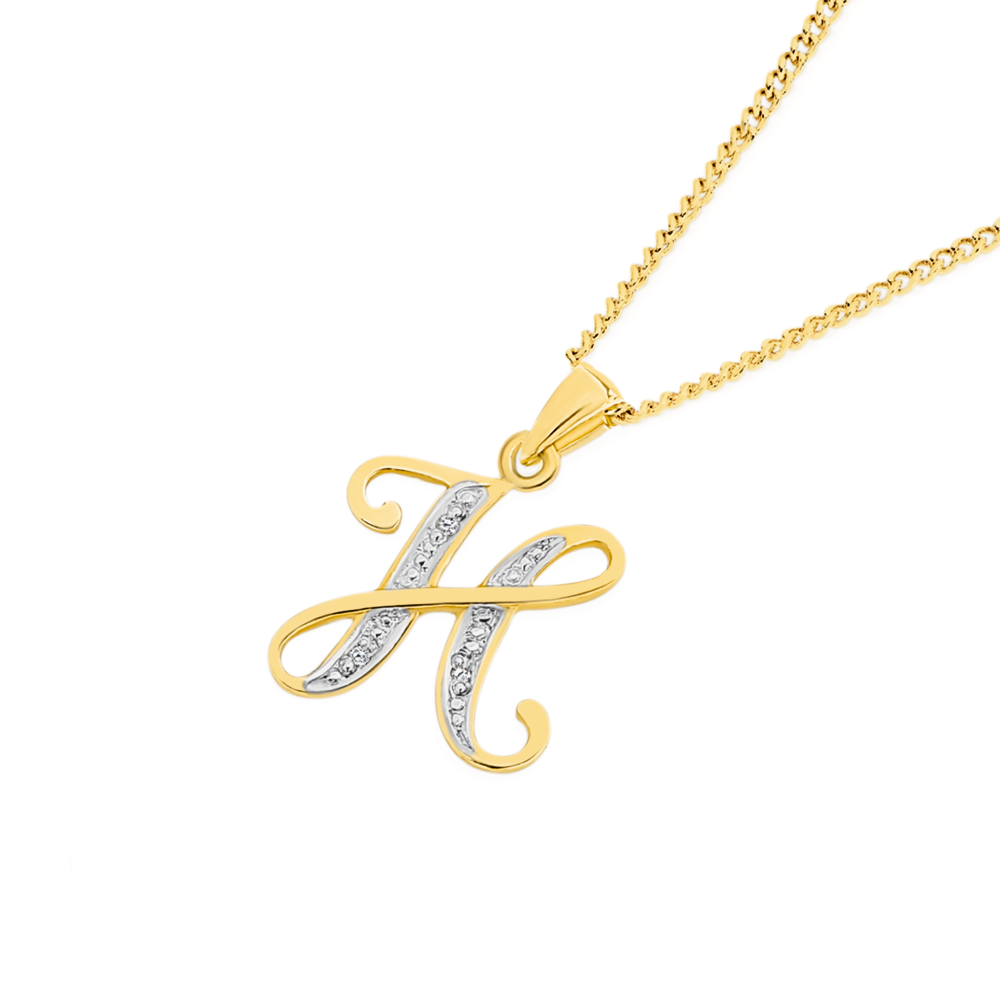 9ct Gold Diamond Initial H Pendant Goldmark AU