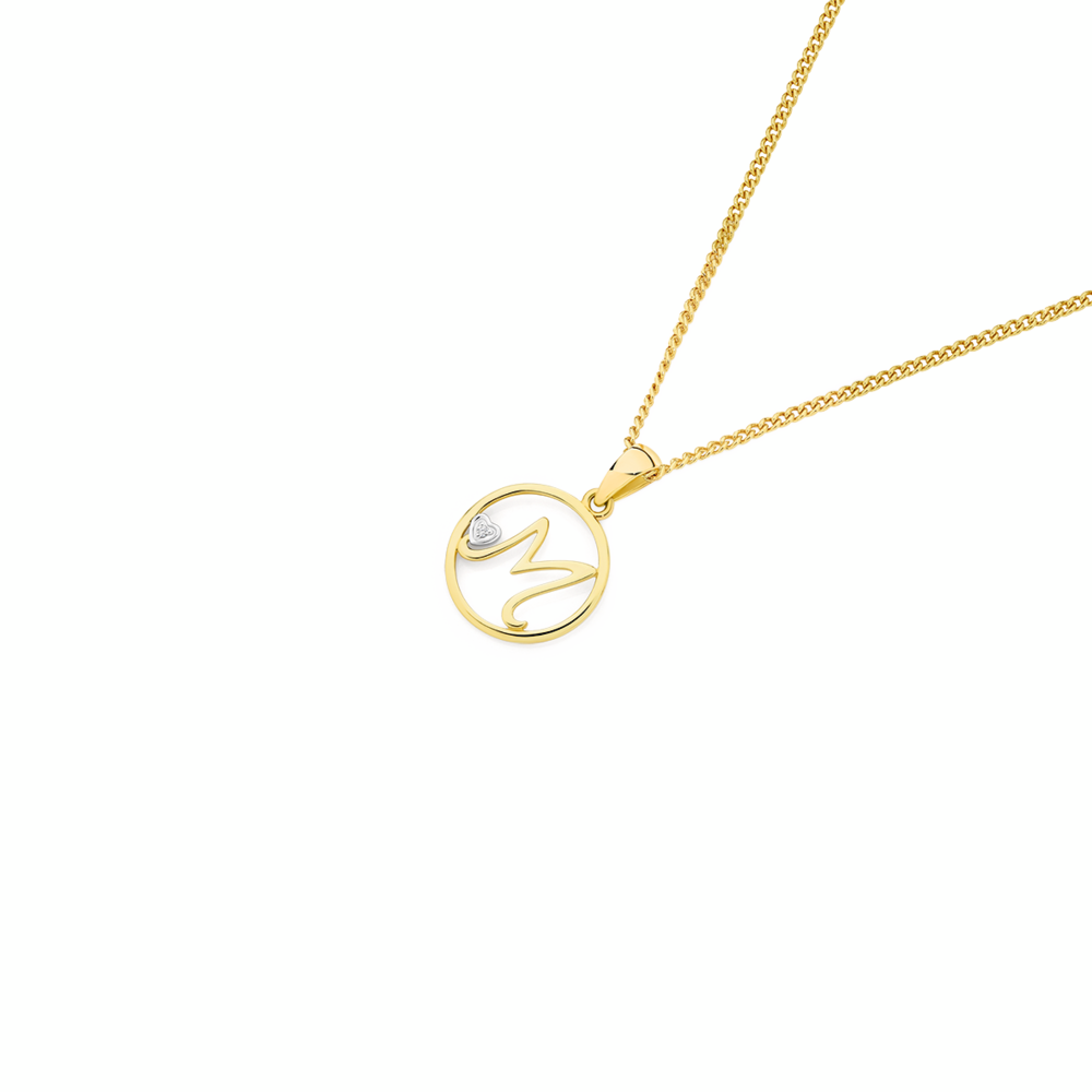9ct Gold Diamond Initial M Circle Pendant | Goldmark (AU)