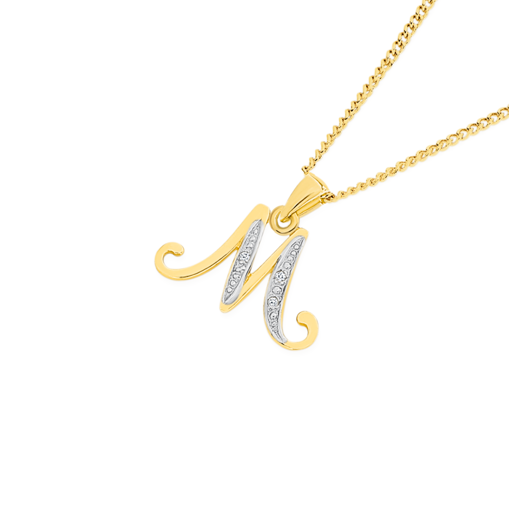 9ct Gold Diamond Initial M Pendant