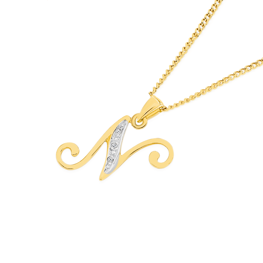 9ct Gold Diamond Initial M Pendant