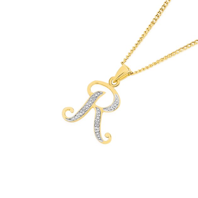 9ct Gold Diamond Initial R Pendant | Goldmark (AU)