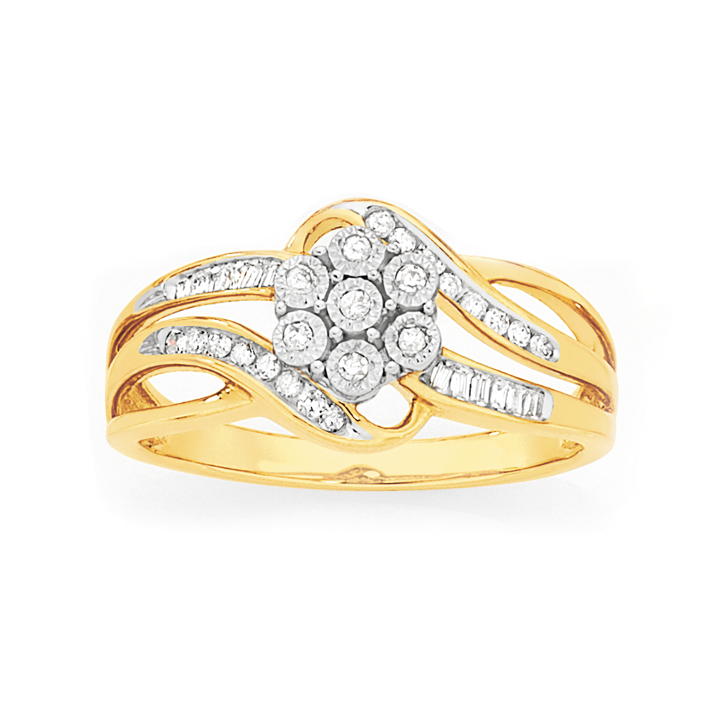 9ct Gold Diamond Swirl Cluster Ring | Goldmark (AU)