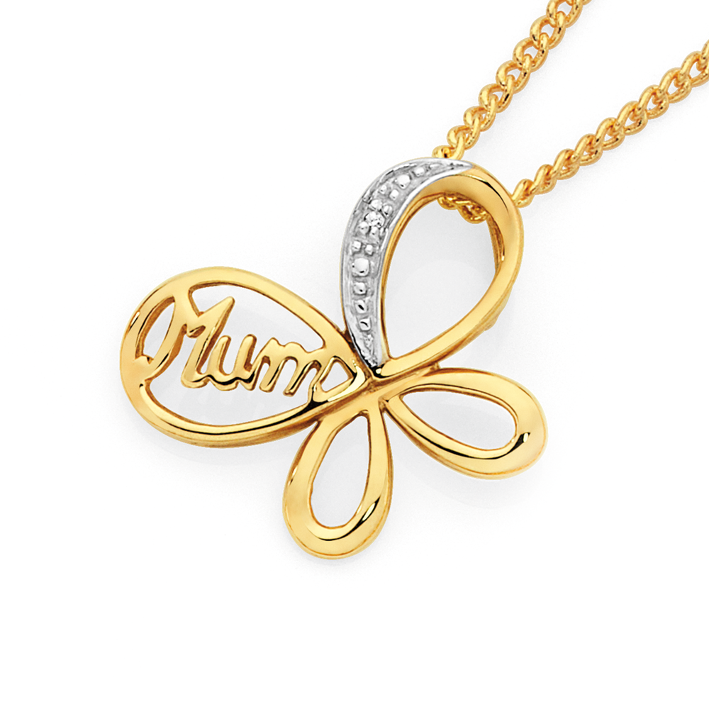 jewellerybox 9ct Gold Mum Pendant with 16 Inch Chain Necklace :  Amazon.co.uk: Fashion