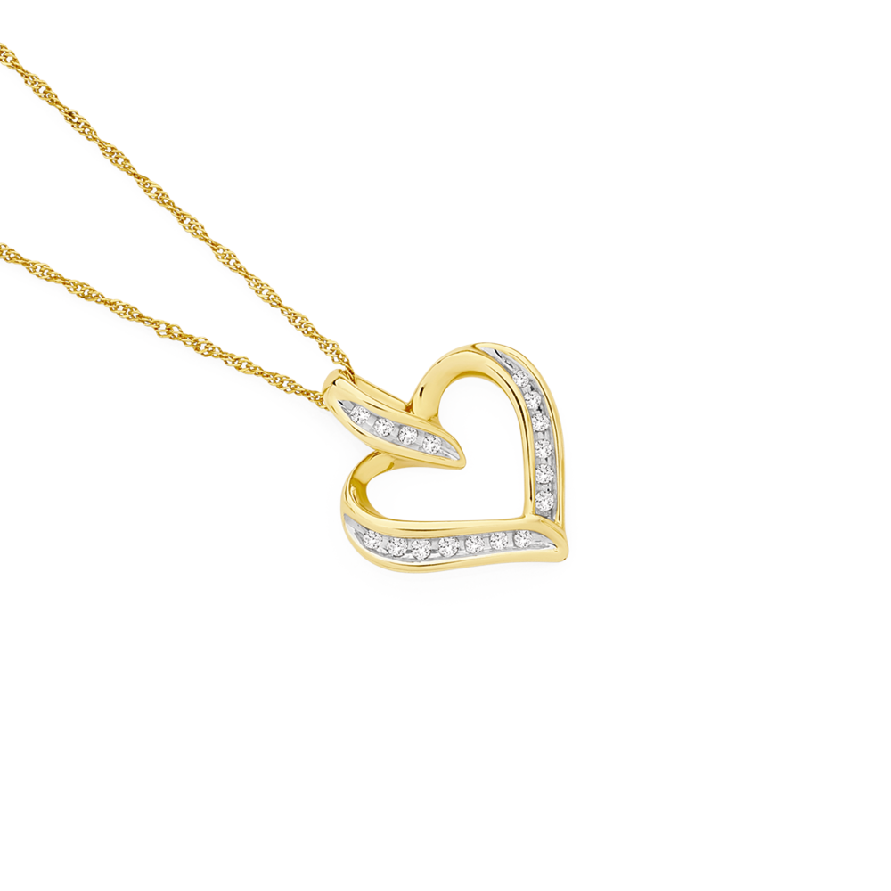 9ct Gold Heart Pendant with White Stones & Chain | eBay