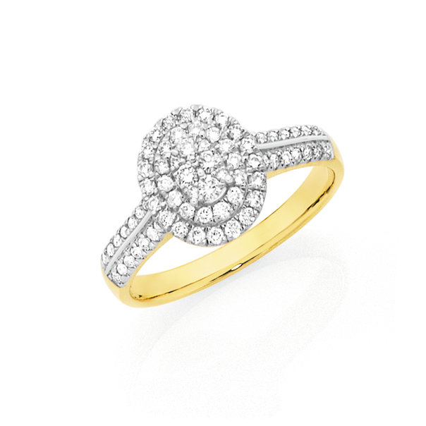 9ct Gold Diamond Oval Cluster Ring