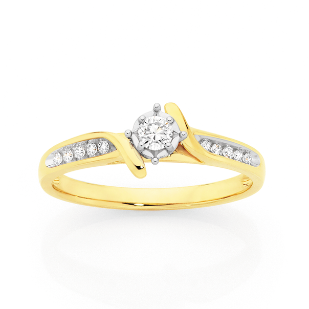 9ct Gold Diamond Shoulder Solitaire Ring