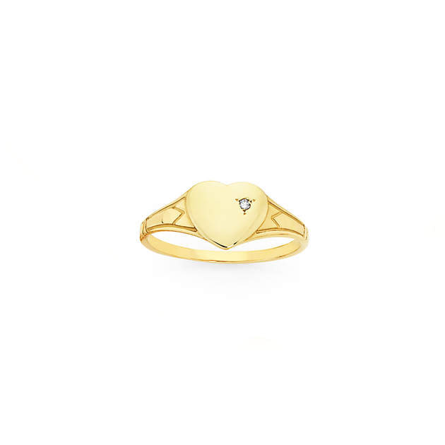 9ct Gold Diamond Single Heart Children's Signet Ring Goldmark (AU)