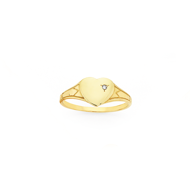 9ct Gold Diamond Single Heart Children's Signet Ring