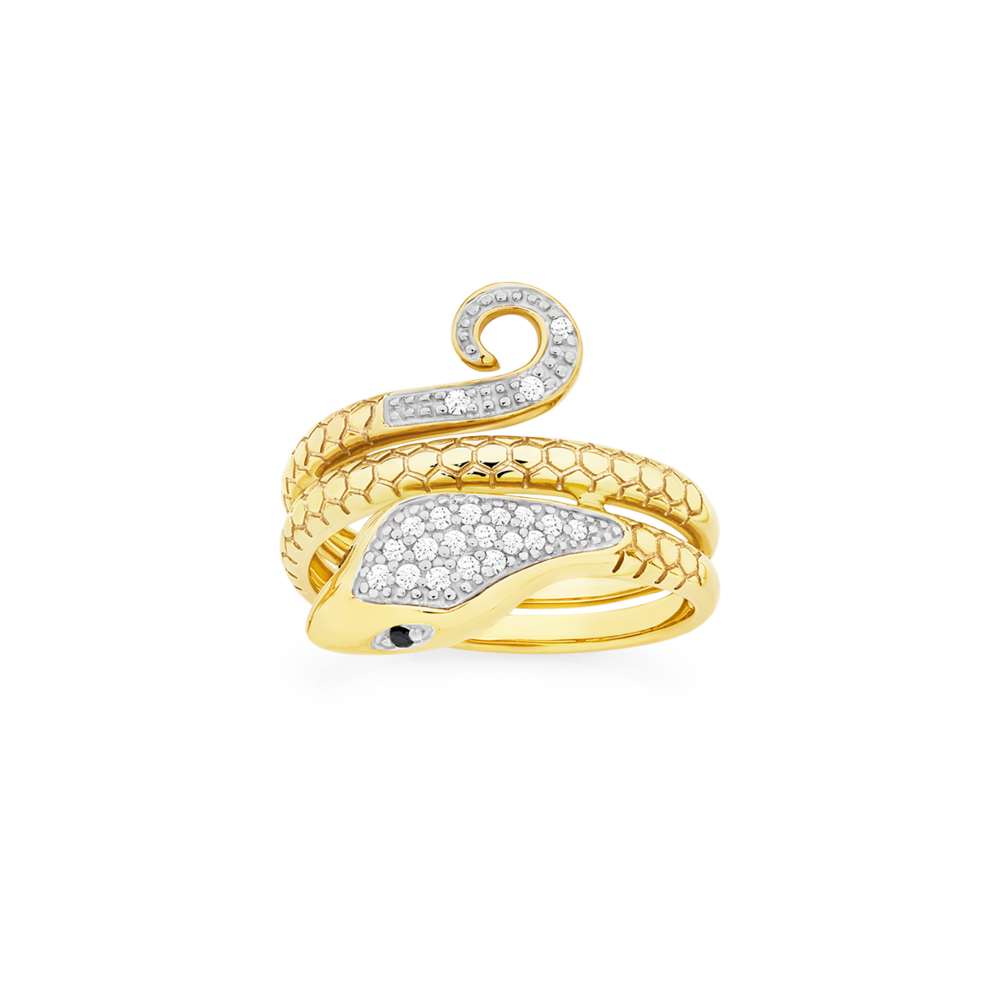 Gold diamond snake best sale ring
