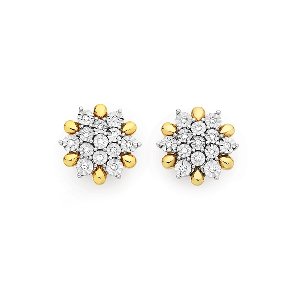 9ct Gold Diamond Snowflake Stud Earrings