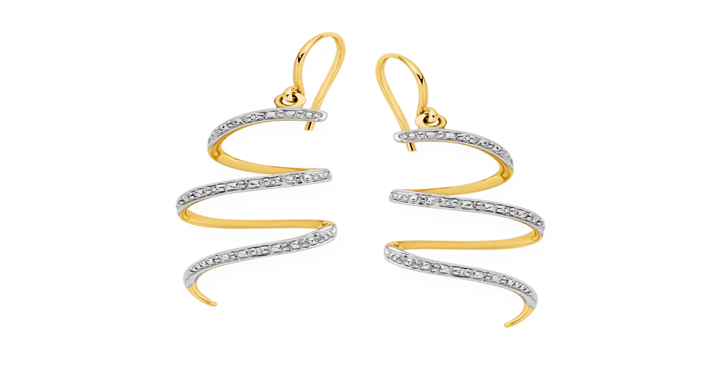 9ct Gold Diamond Spiral Drop Earrings Goldmark (AU)