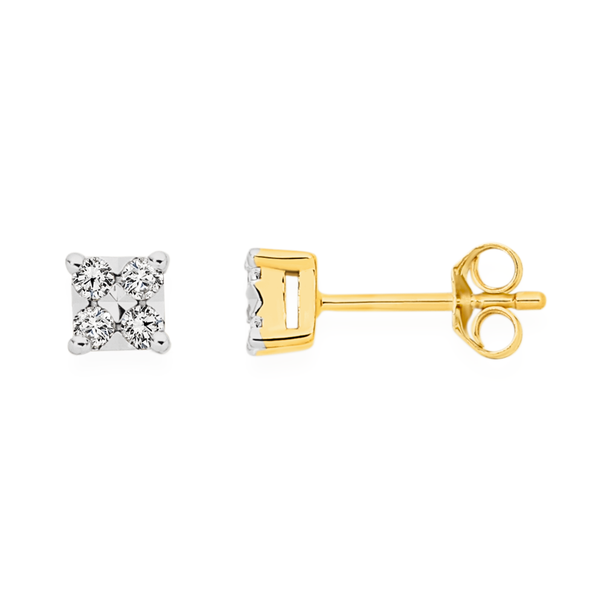9ct Gold Diamond Square Stud Earrings | Earrings | Goldmark AU