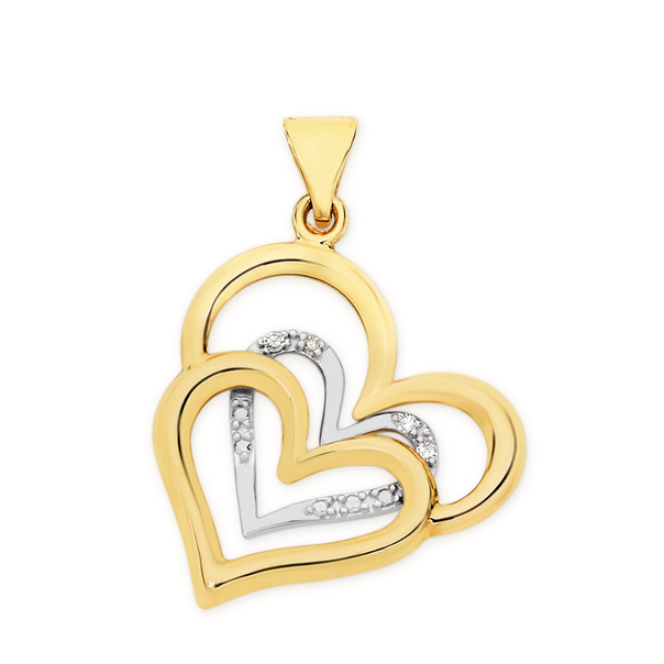 9ct Gold Diamond Triple Heart Pendant