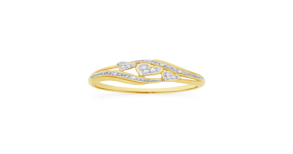 9ct Gold Diamond Triple Hearts Swirl Ring | Goldmark (AU)