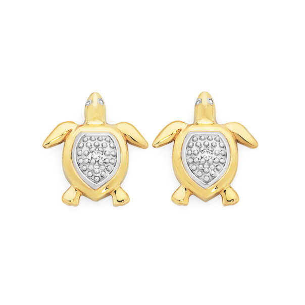 9ct Gold Diamond Turtle Stud Earrings
