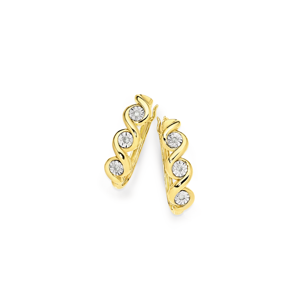 9ct Gold Diamond Infinity Circle Hoop Ladies Stud Earrings 