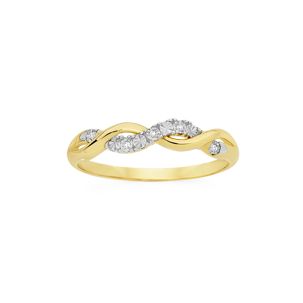 Gold diamond clearance twist ring