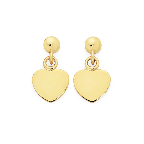 9ct Gold Dome With Heart Drops Stud Earrings