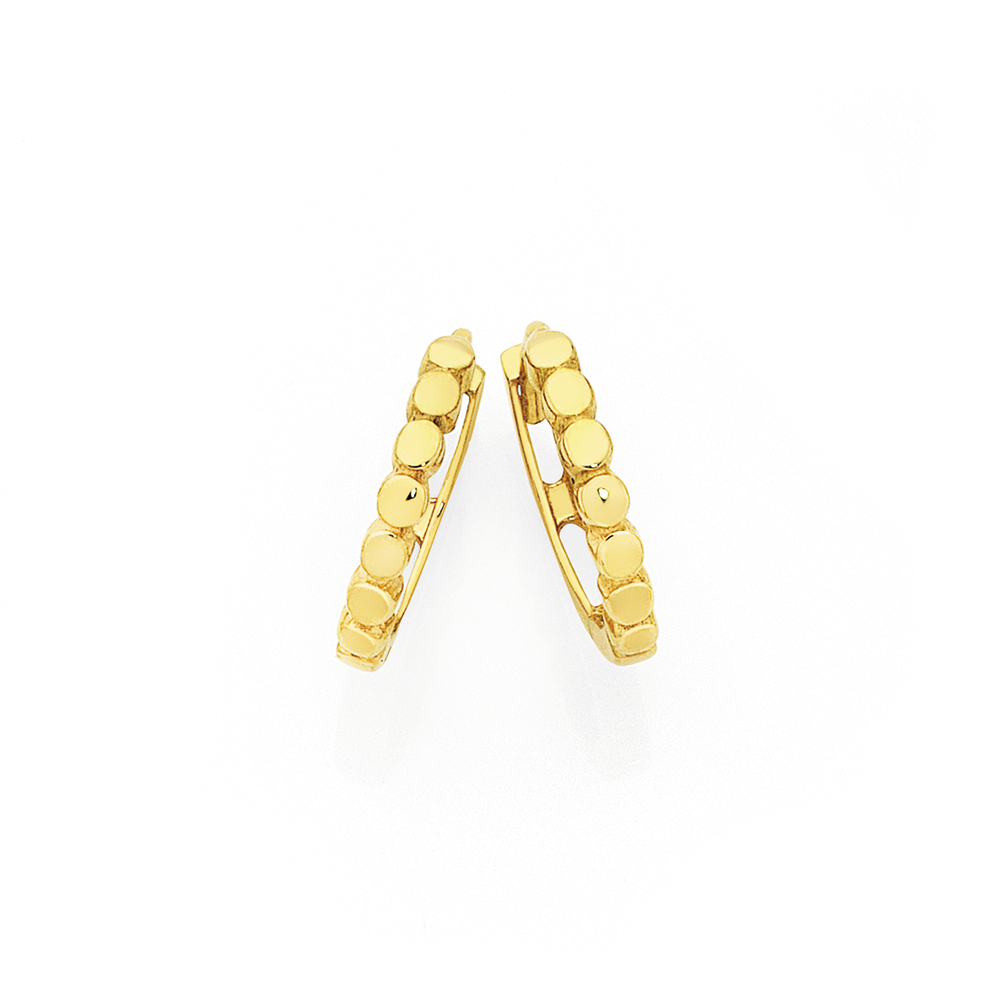 9ct Gold Dotted Front Huggie Earrings 