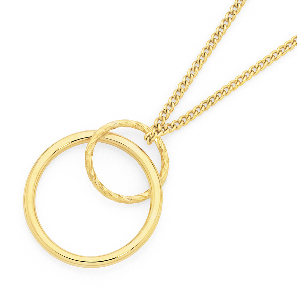 Double Circle Charm Necklace, Gold