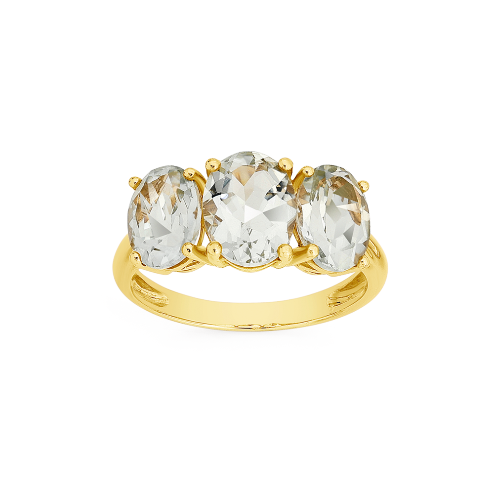 9ct Gold Green Amethyst Oval Trilogy Ring in Green Goldmark AU