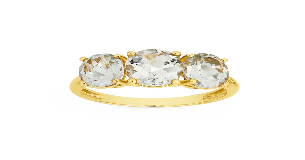 9ct Gold Green Amethyst Oval Trilogy Ring in Green | Goldmark (AU)