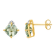 9ct Gold Green Amethyst with Diamonds Stud Earrings