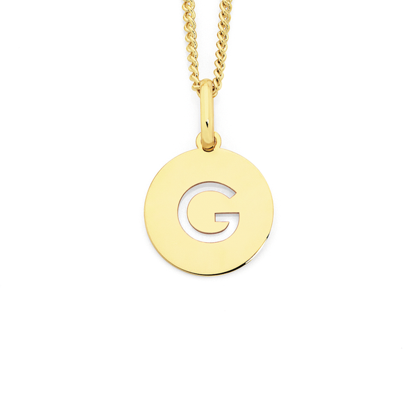 9ct Gold Initial  G  Sanserif Round Disc Pendant