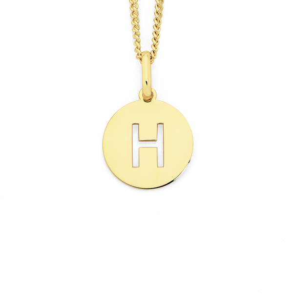 9ct Gold Initial  H  Sanserif Round Disc Pendant