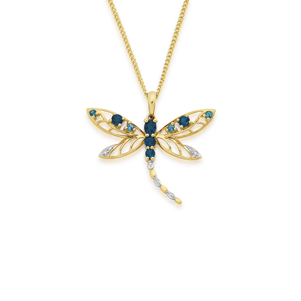 9ct Gold Multi Topaz Open Dragonfly 