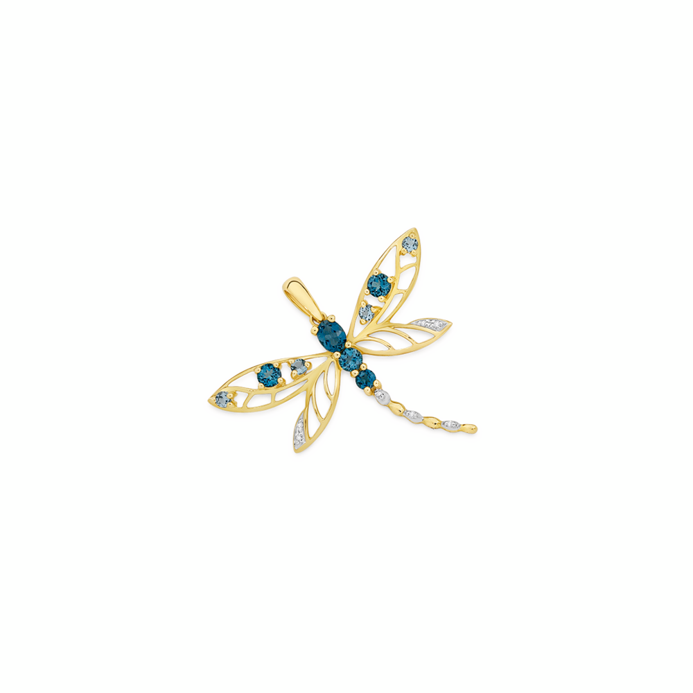 9ct Gold Multi Topaz Open Dragonfly 