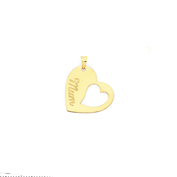 9ct Gold Mum Flat Heart Pendant