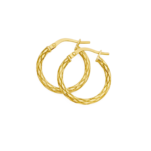 9ct Gold On Silver 15mm Diamond-cut Hoop Earrings | Goldmark (AU)