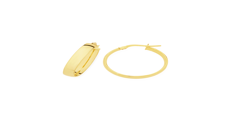 20mm Thick Half Round Hoop Earrings in Sterling Silver (Gold)
