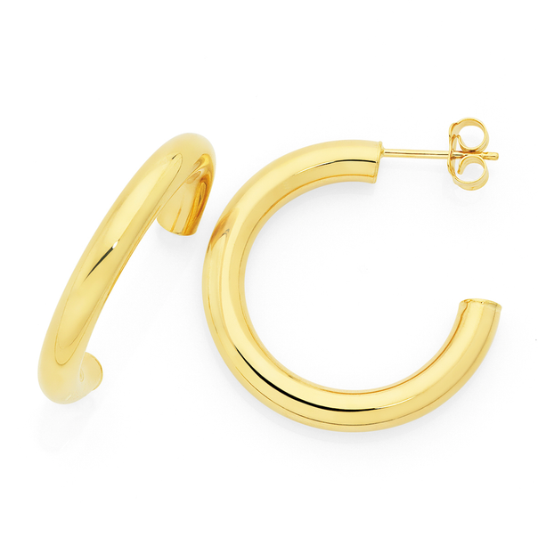 9ct Gold on Silver 4x20mm Open Hoop Stud Earrings