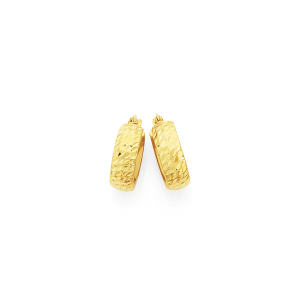 9ct Gold on Silver 5x10mm Diamond-cut Hoop Earrings