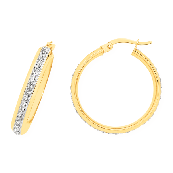 9ct Gold on Silver Crystal Double Side Hoop Earrings