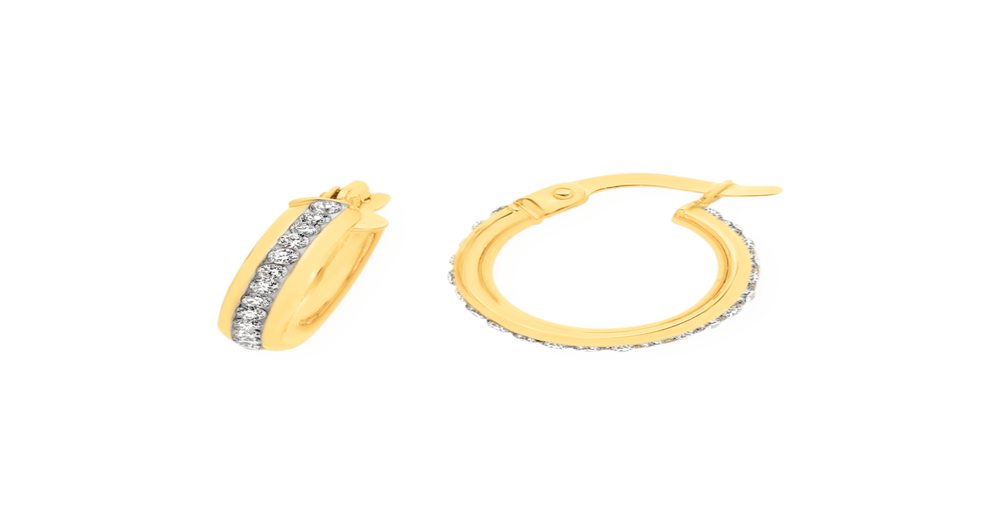 9ct Gold On Silver Crystal Double Side Small Hoop Earrings Goldmark (AU)
