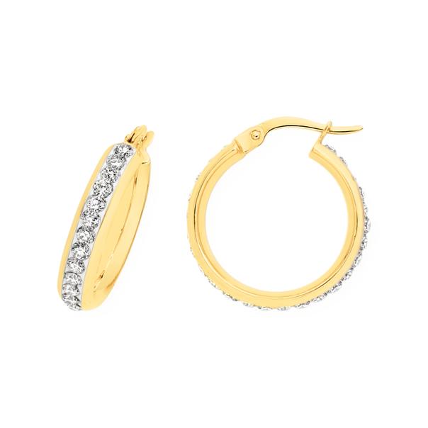 9ct Gold on Silver Crystal Hoop Earrings
