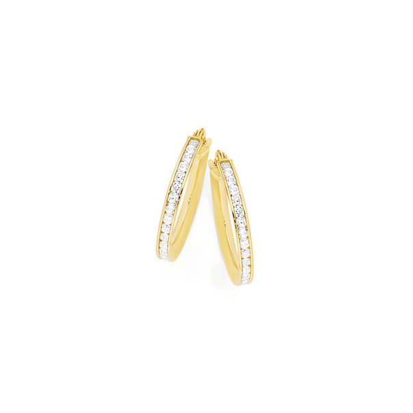 9ct Gold on Silver Cubic Zirconia Oval Hoop Earrings