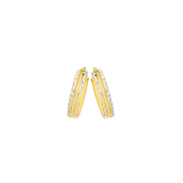 9ct Gold on Silver Two Tone 4x15mm Hoop Earrings