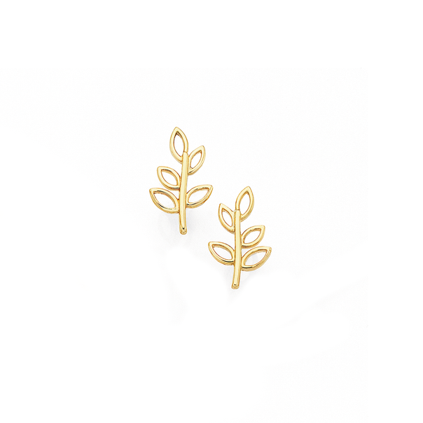 9ct Gold Open Leaves Stud Earrings