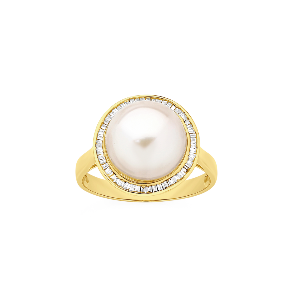9ct Gold Pearl Diamond Ring