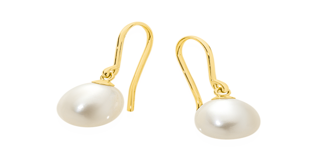 9ct Gold Pearl Drop Earrings in White Goldmark (AU)