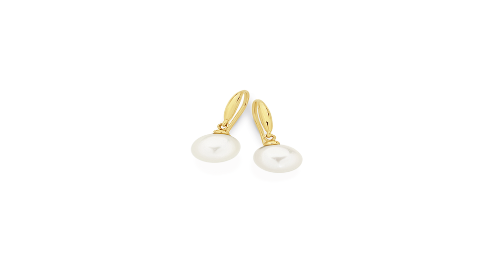 9ct Gold Pearl Drop Earrings in White Goldmark (AU)