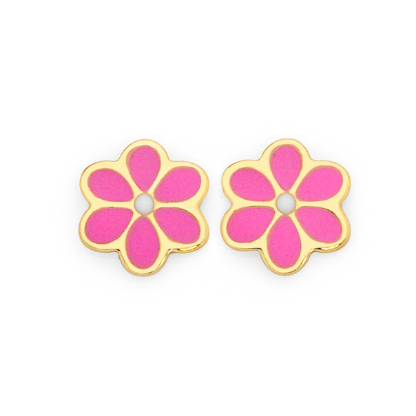 9ct Gold Pink Daisy Stud Earrings